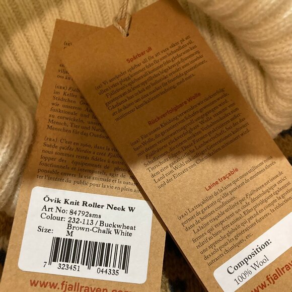 Fjallraven Ovik Knit Roller Neck 100% wool sweater brown/white Medium NWT Sample - Picture 3 of 3
